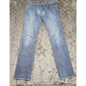 Lucky Brand Jeans Mens W33L34 1 Authentic Skinny Faded Whiskered Blue Distressed